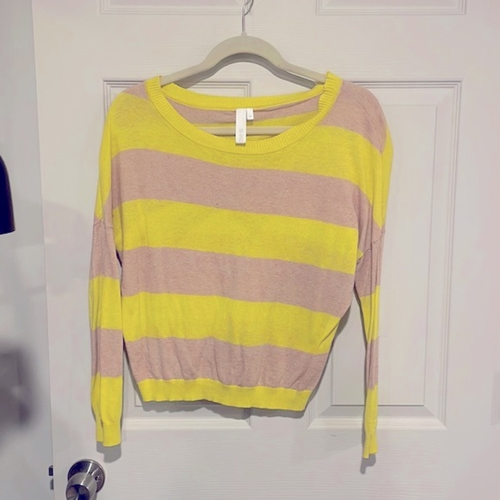 Yellow Beige Striped Cotton Cashmere Sweater Size S Soft Lightweight